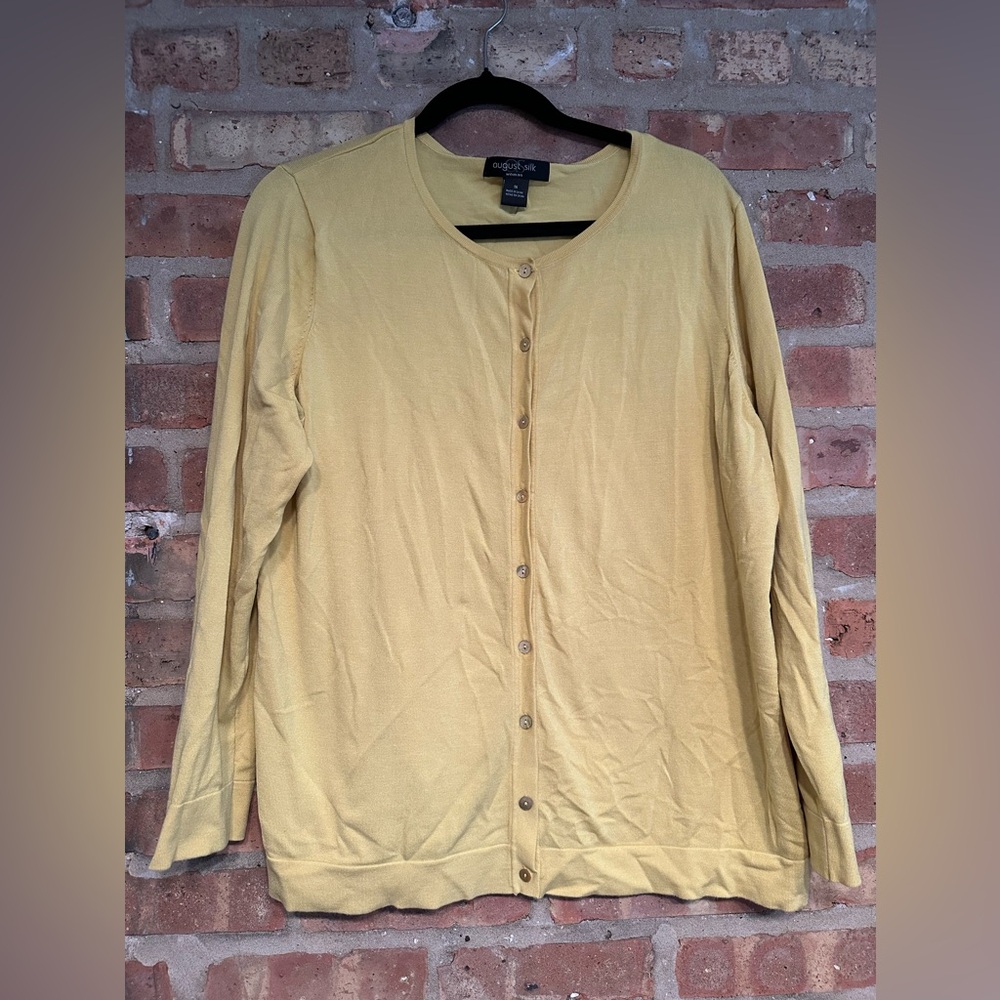 Yellow silk blend Button-Up Cardigan women’s 1X shell buttons butter yellow plus